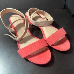Mime et Moi Convertible Heels Fits Size 7 Red Beige Suede Sandals NoThin…